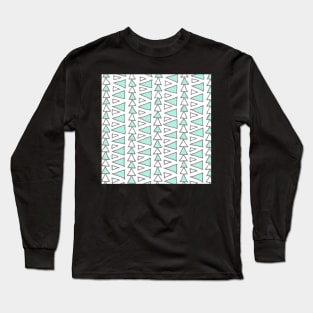 Light Turquoise Dark Grey White Triangles Pattern Long Sleeve T-Shirt